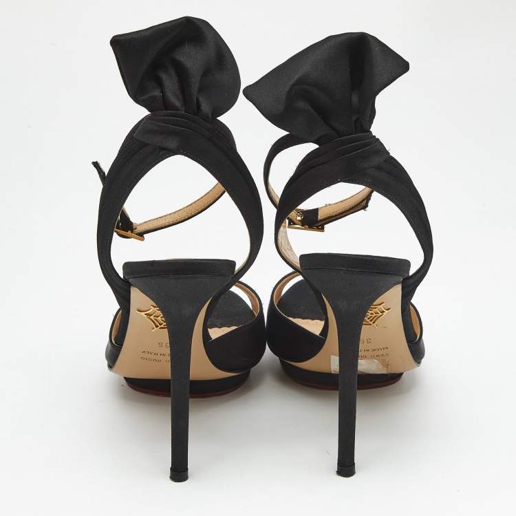Pre Owned Charlotte Olympia Black Satin Wallace Ankle Strap Sandals Size 36