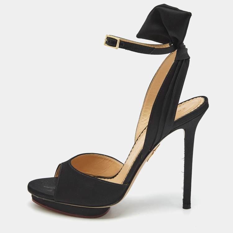 Pre Owned Charlotte Olympia Black Satin Wallace Ankle Strap Sandals Size 36