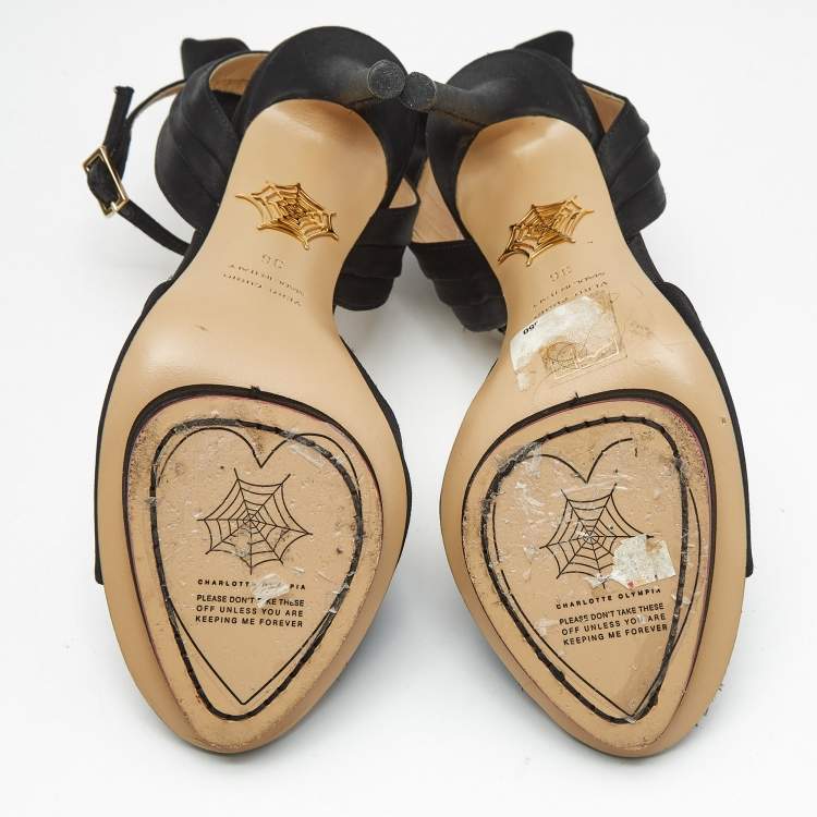 Pre Owned Charlotte Olympia Black Satin Wallace Ankle Strap Sandals Size 36