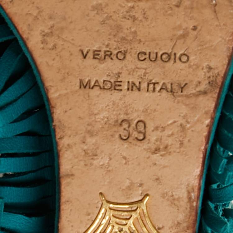 Pre Owned Charlotte Olympia Blue Suede Winona Fringe Wedge Sandals Size 39