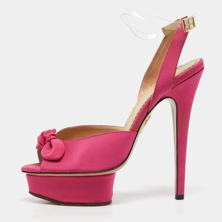 Pre Owned Charlotte Olympia Pink Satin Serena Ankle Strap Sandals Size 39