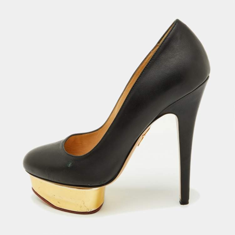 Pre Owned Charlotte Olympia Black Leather Dolly Platform Pumps Size 37