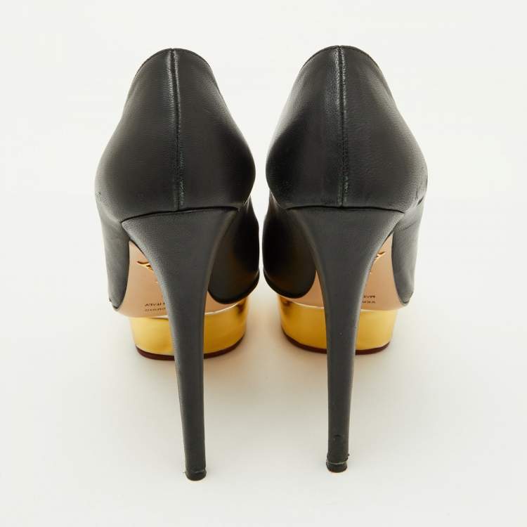 Pre Owned Charlotte Olympia Black Leather Dolly Platform Pumps Size 37