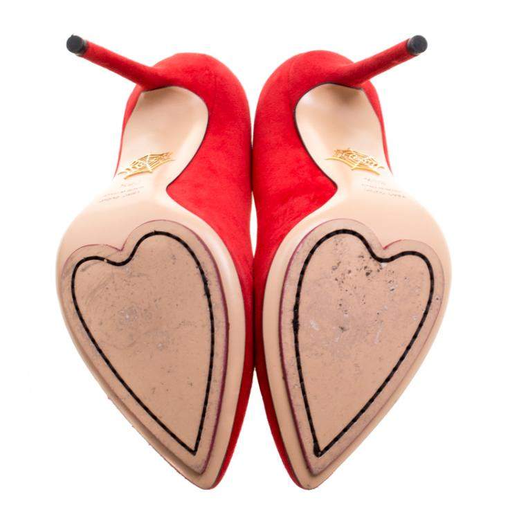 Pre Owned Charlotte Olympia Red Suede Monroe Pointed Toe Pumps Size 38.5