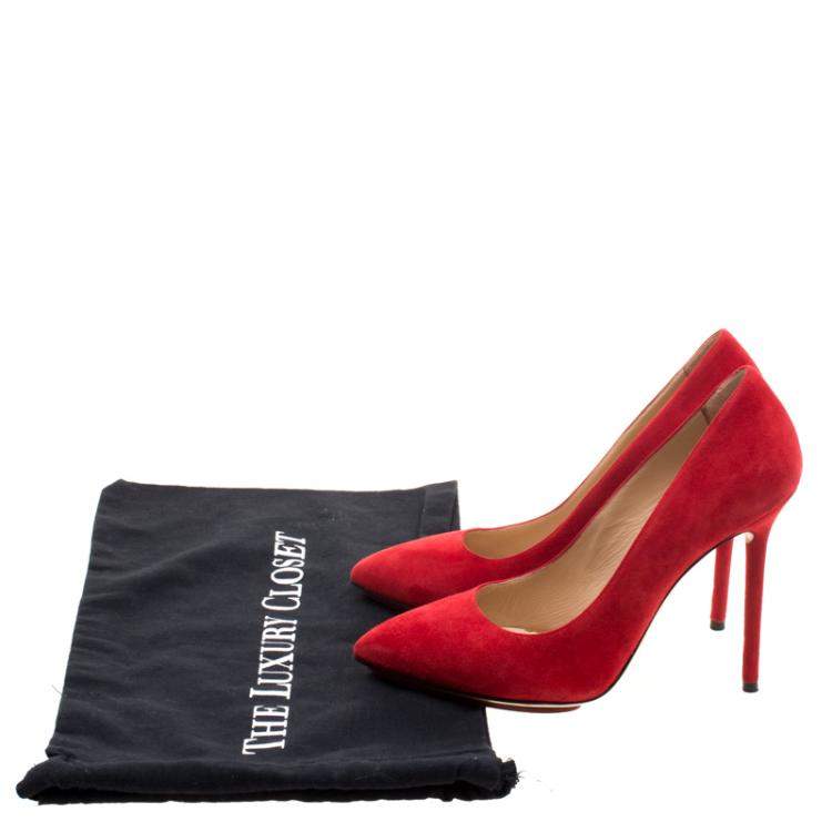 Pre Owned Charlotte Olympia Red Suede Monroe Pointed Toe Pumps Size 38.5