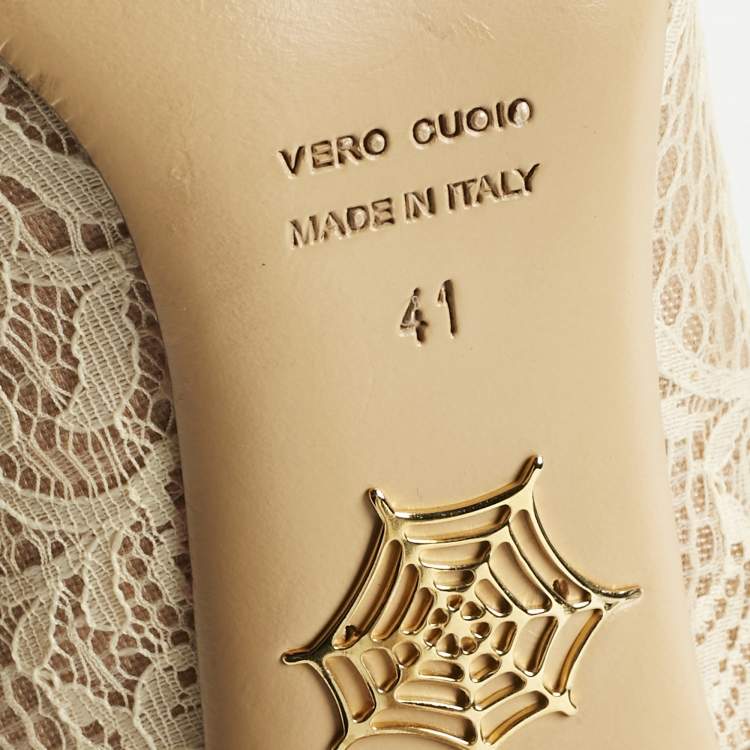 Pre Owned Charlotte Olympia Beige Lace and Mesh Monroe Pointed Toe Pumps Size 41