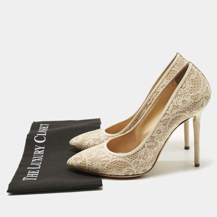 Pre Owned Charlotte Olympia Beige Lace and Mesh Monroe Pointed Toe Pumps Size 41