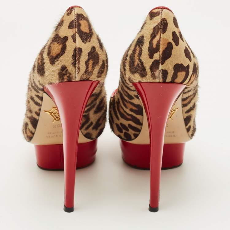 Pre Owned Charlotte Olympia Beige/Brown Calf Hair Polly Platform Pumps Size 36.5