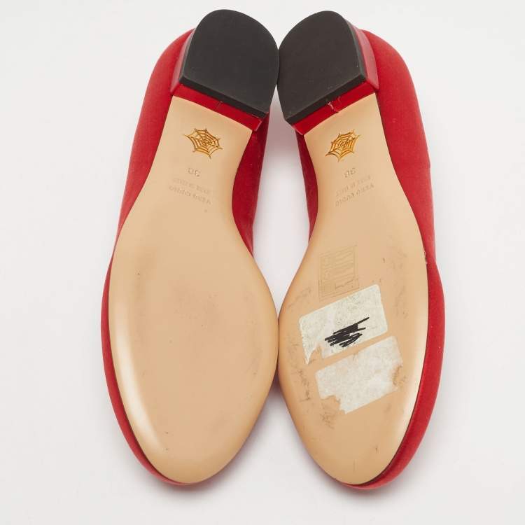 Pre Owned Charlotte Olympia Red Satin Cheeky Kitty Ballet Flats Size 38