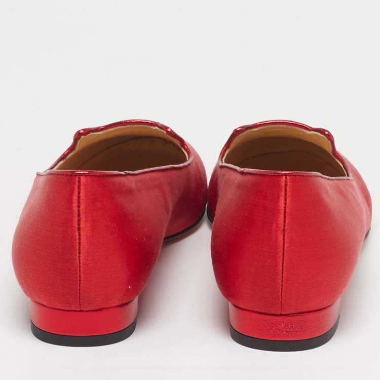 Pre Owned Charlotte Olympia Red Satin Cheeky Kitty Ballet Flats Size 38