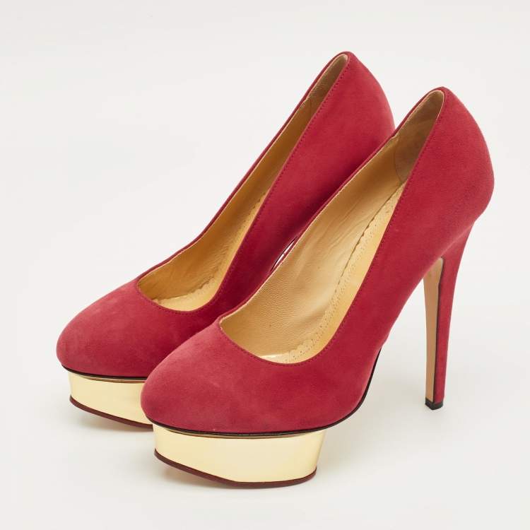 Pre Owned Charlotte Olympia Red Suede Dolly Platform Pumps Size 37