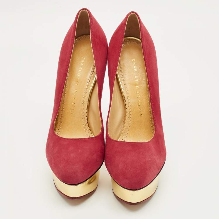 Pre Owned Charlotte Olympia Red Suede Dolly Platform Pumps Size 37