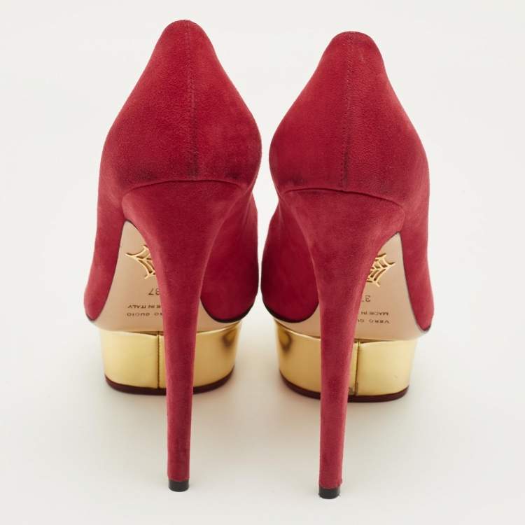 Pre Owned Charlotte Olympia Red Suede Dolly Platform Pumps Size 37