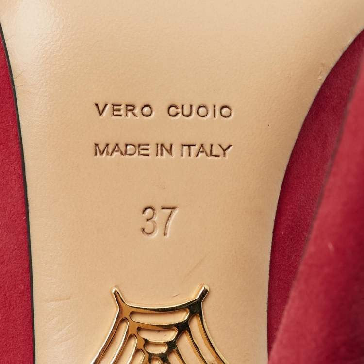 Pre Owned Charlotte Olympia Red Suede Dolly Platform Pumps Size 37