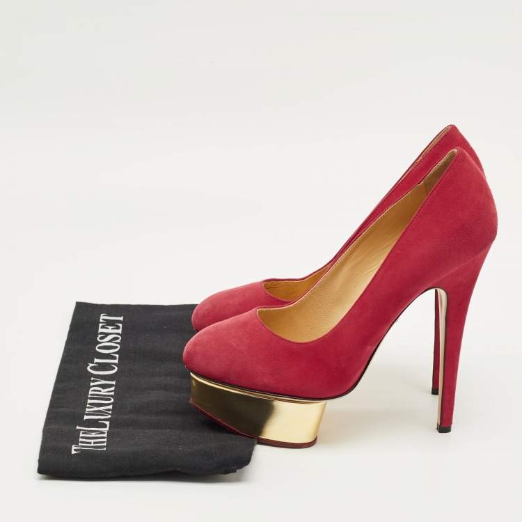 Pre Owned Charlotte Olympia Red Suede Dolly Platform Pumps Size 37