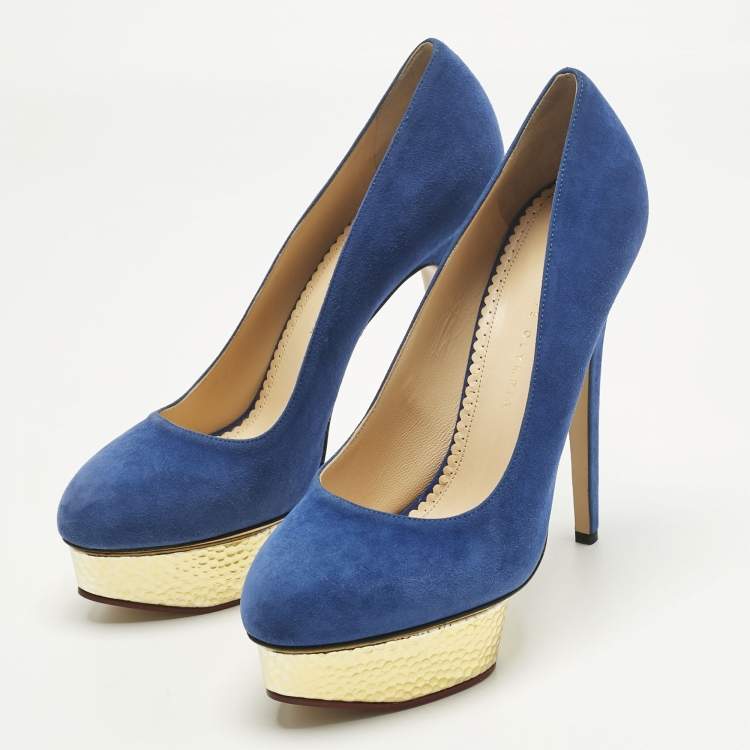 Pre Owned Charlotte Olympia Blue Suede Dolly Platform Pumps Size 41