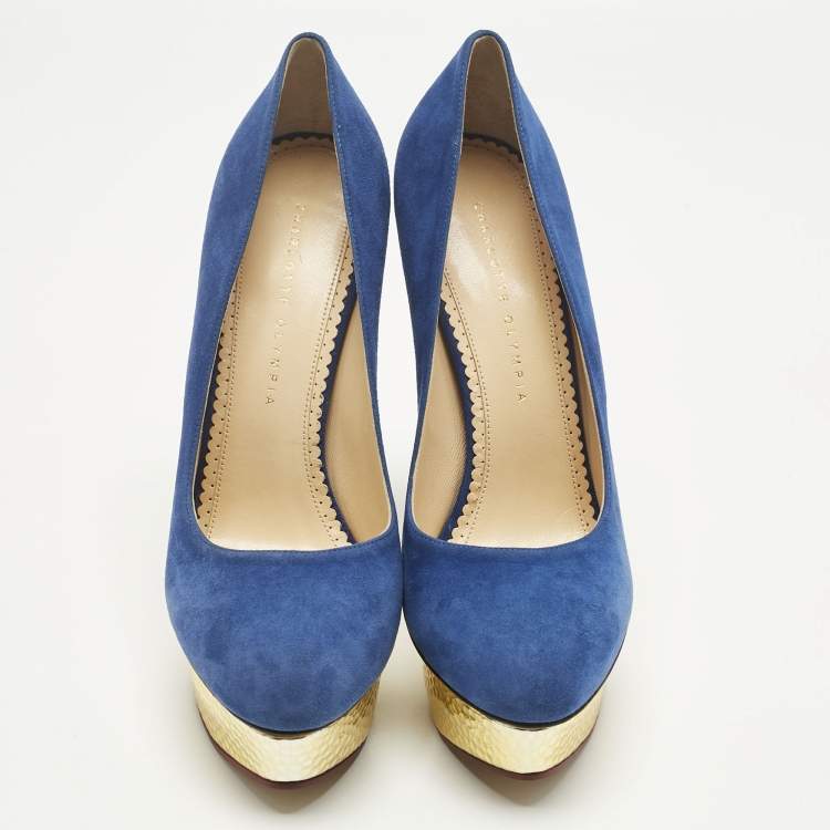 Pre Owned Charlotte Olympia Blue Suede Dolly Platform Pumps Size 41