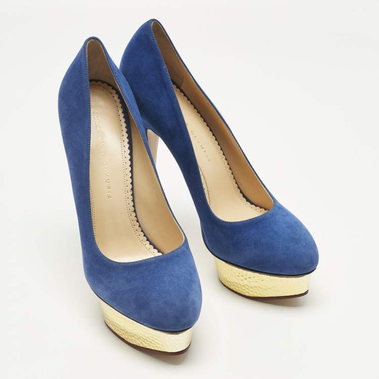 Pre Owned Charlotte Olympia Blue Suede Dolly Platform Pumps Size 41
