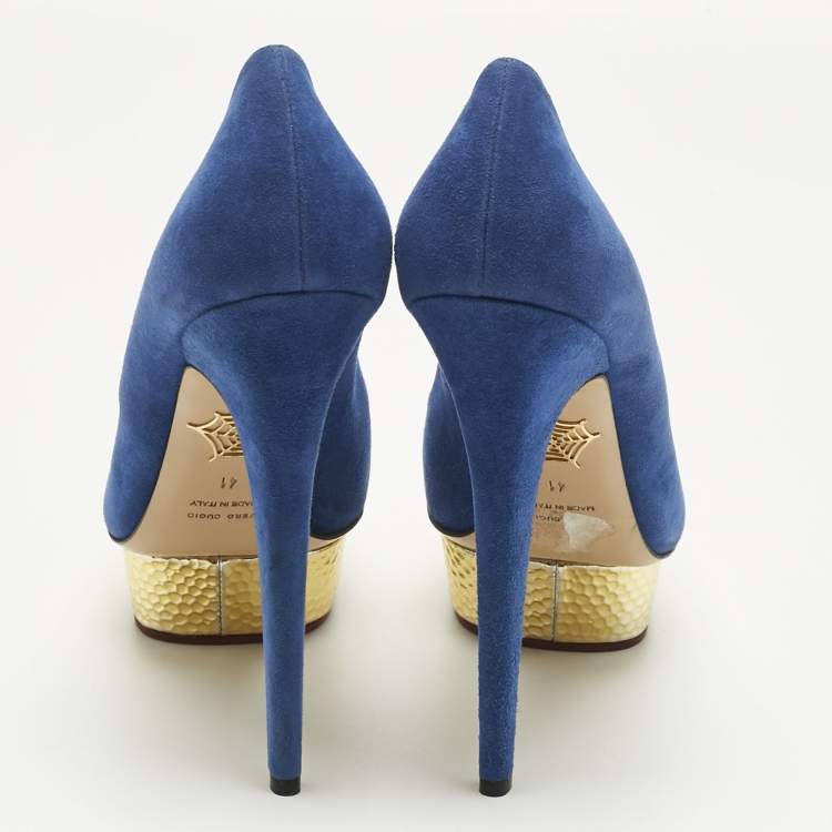 Pre Owned Charlotte Olympia Blue Suede Dolly Platform Pumps Size 41