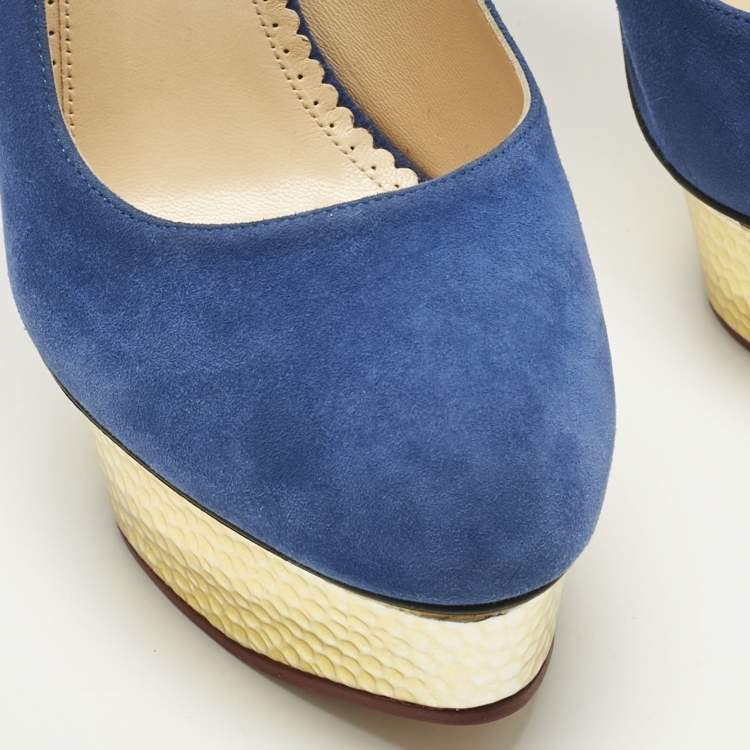 Pre Owned Charlotte Olympia Blue Suede Dolly Platform Pumps Size 41