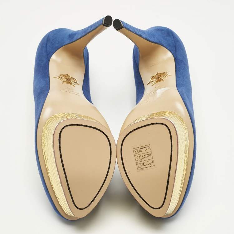 Pre Owned Charlotte Olympia Blue Suede Dolly Platform Pumps Size 41