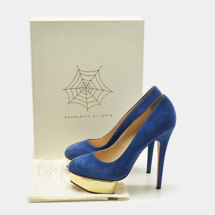 Pre Owned Charlotte Olympia Blue Suede Dolly Platform Pumps Size 41