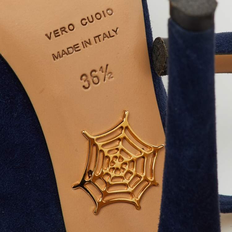 Pre Owned Charlotte Olympia Blue Suede Dolly Slingback Platform Pumps Size 36.5