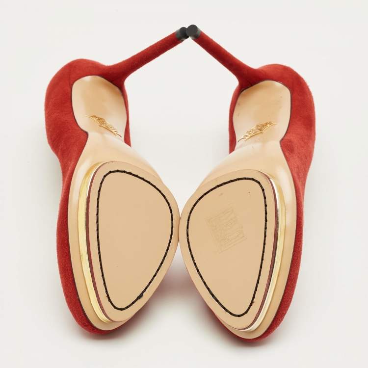 Pre Owned Charlotte Olympia Red Suede Dolly Platform Pumps Size 40.5