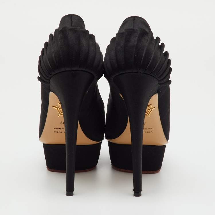 Pre Owned Charlotte Olympia Black Satin Dolly Platform Pumps Size 39