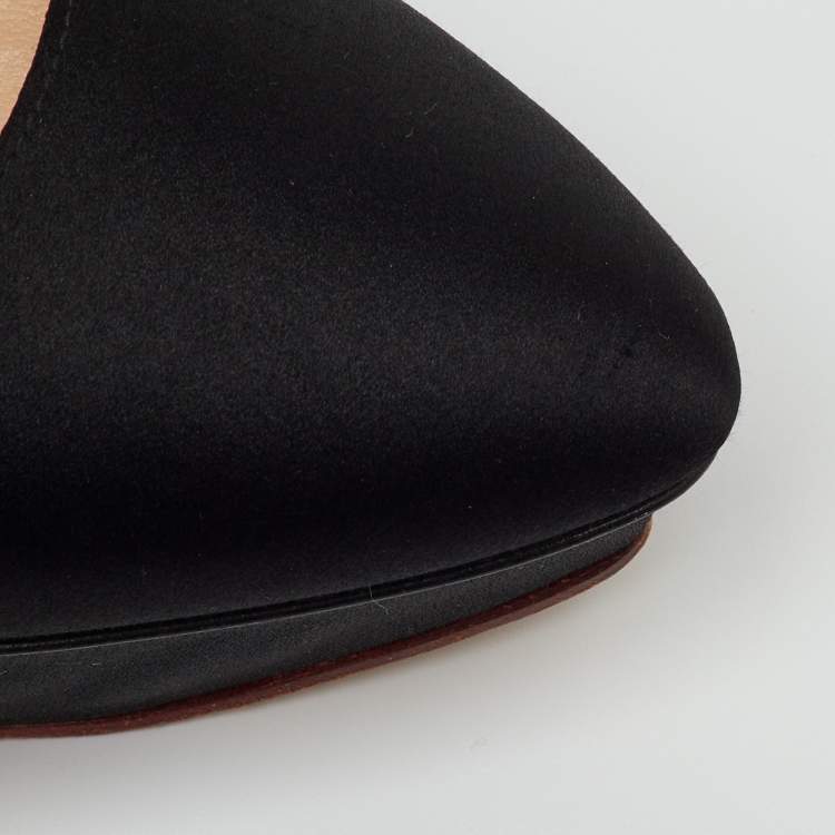 Pre Owned Charlotte Olympia Black Satin Dolly Platform Pumps Size 39