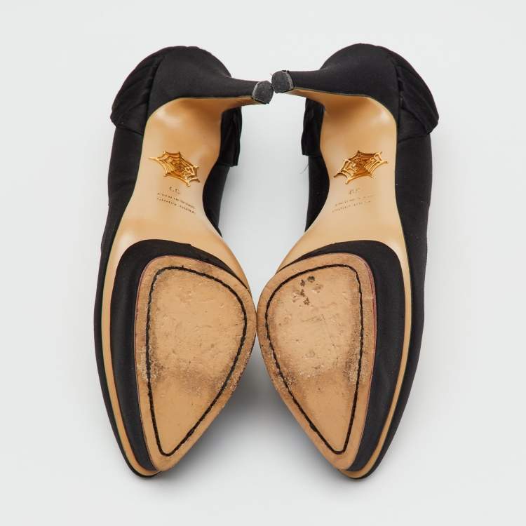 Pre Owned Charlotte Olympia Black Satin Dolly Platform Pumps Size 39