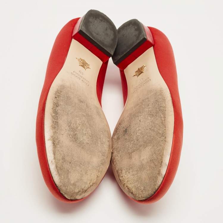 Pre Owned Charlotte Olympia Red Satin Cheeky Kitty Ballet Flats Size 40