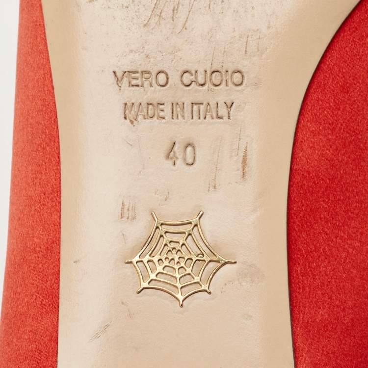 Pre Owned Charlotte Olympia Red Satin Cheeky Kitty Ballet Flats Size 40