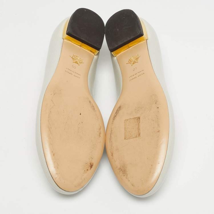 Pre Owned Charlotte Olympia Grey Leather Kitty Ballet Flats Size 40