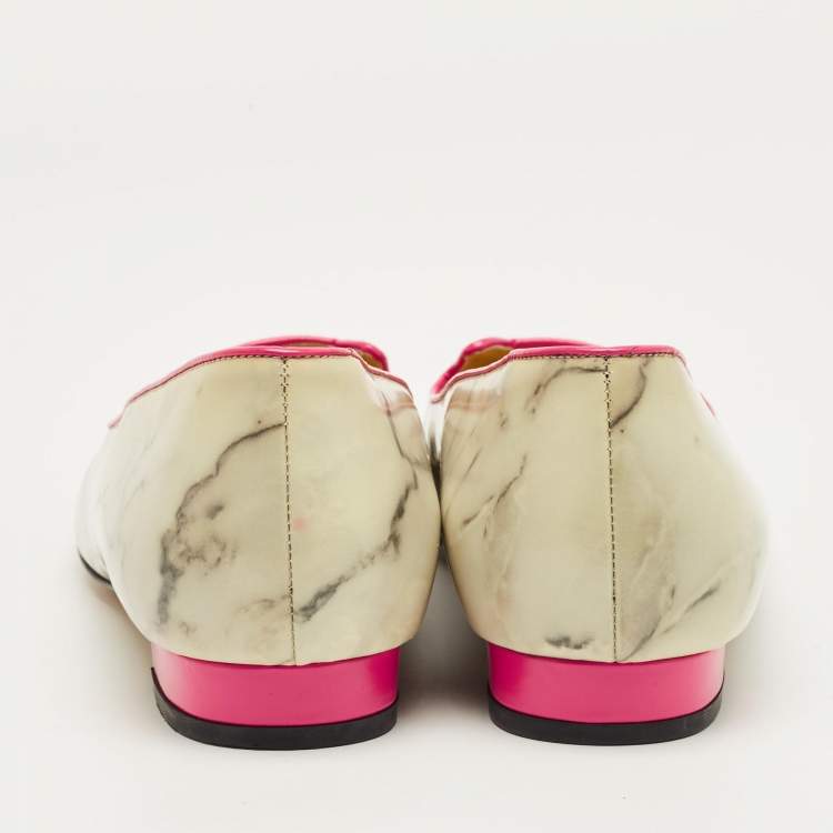 Pre Owned Charlotte Olympia Grey/Pink Leather Cheeky Kitty Smoking Slippers Size 40