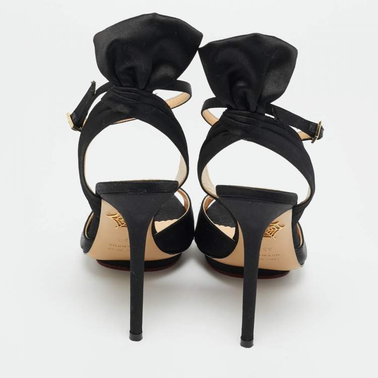 مملوكة مسبقًا Charlotte Olympia Black Satin Wallace Ankle Strap Sandals Size 36.5