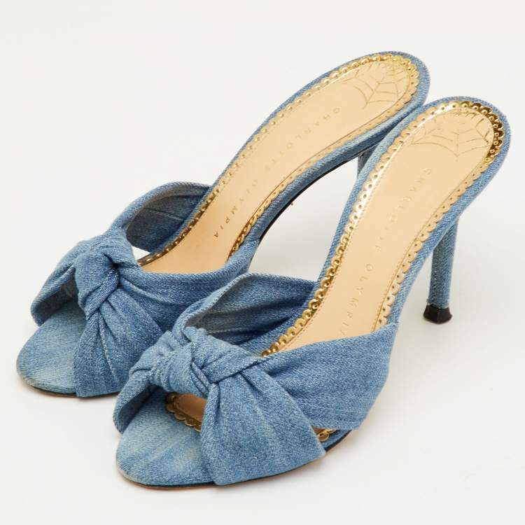Pre Owned Charlotte Olympia Size 35 Blue Denim Knotted Slide Sandals