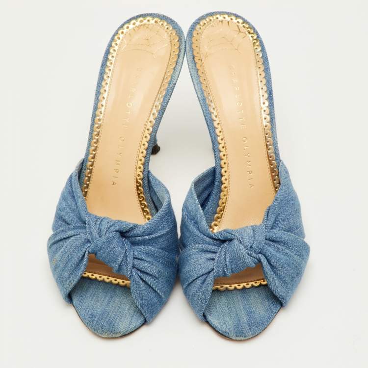 Pre Owned Charlotte Olympia Size 35 Blue Denim Knotted Slide Sandals