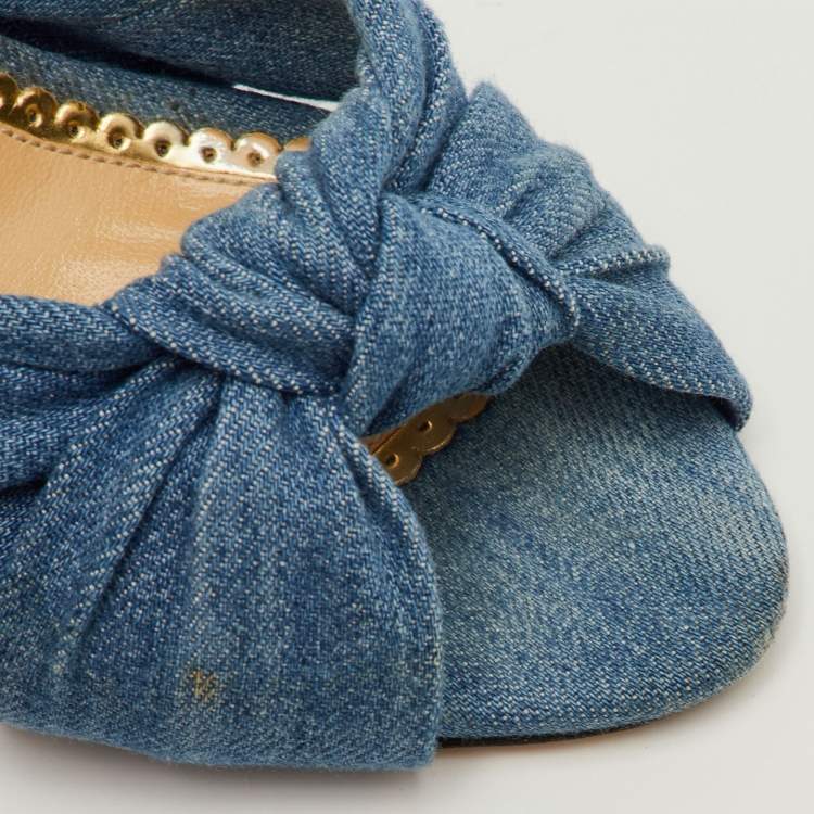 Pre Owned Charlotte Olympia Size 35 Blue Denim Knotted Slide Sandals