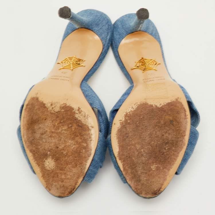 Pre Owned Charlotte Olympia Size 35 Blue Denim Knotted Slide Sandals