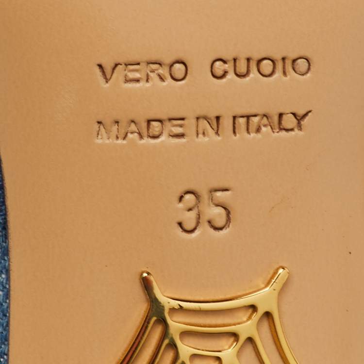 Pre Owned Charlotte Olympia Size 35 Blue Denim Knotted Slide Sandals