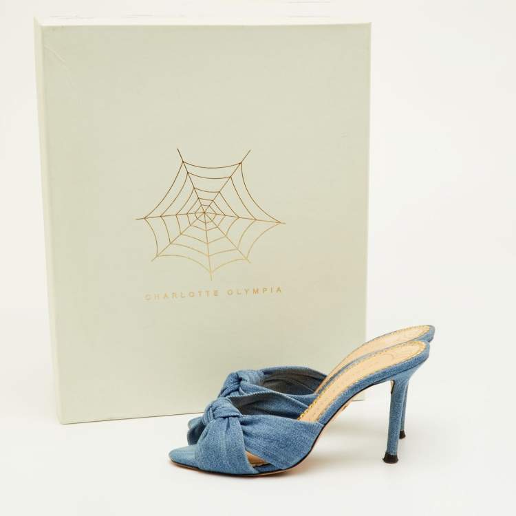 Pre Owned Charlotte Olympia Size 35 Blue Denim Knotted Slide Sandals