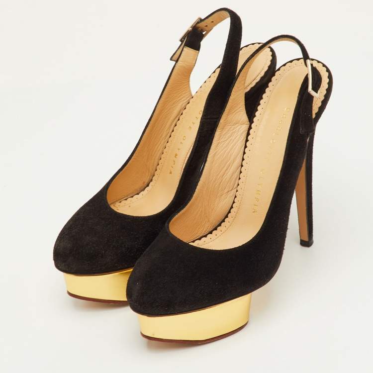مملوكة مسبقًا Charlotte Olympia Dolly Size 36.5 Black Suede Platform Pumps