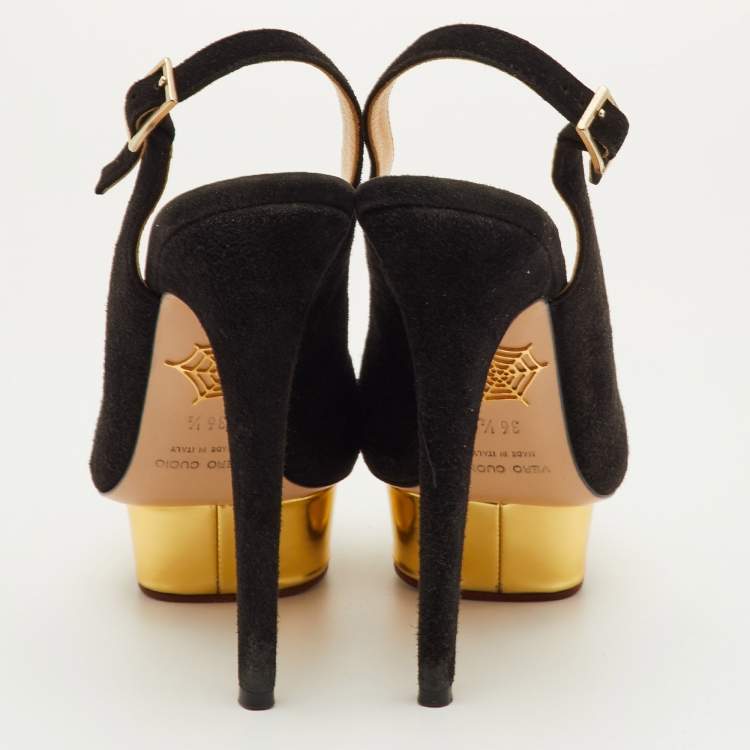 مملوكة مسبقًا Charlotte Olympia Dolly Size 36.5 Black Suede Platform Pumps