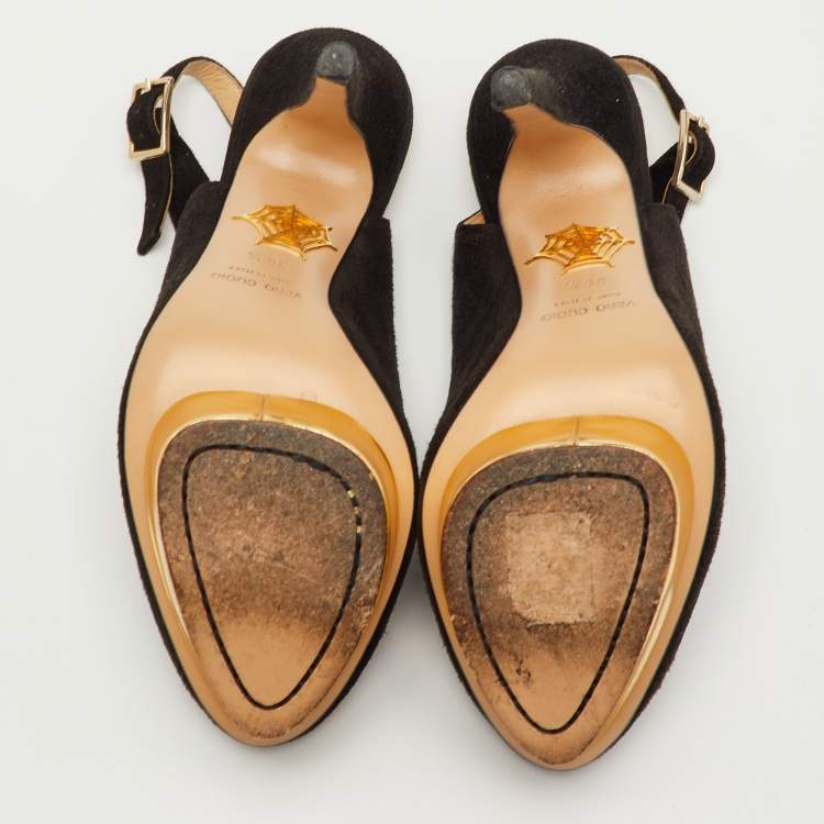 مملوكة مسبقًا Charlotte Olympia Dolly Size 36.5 Black Suede Platform Pumps