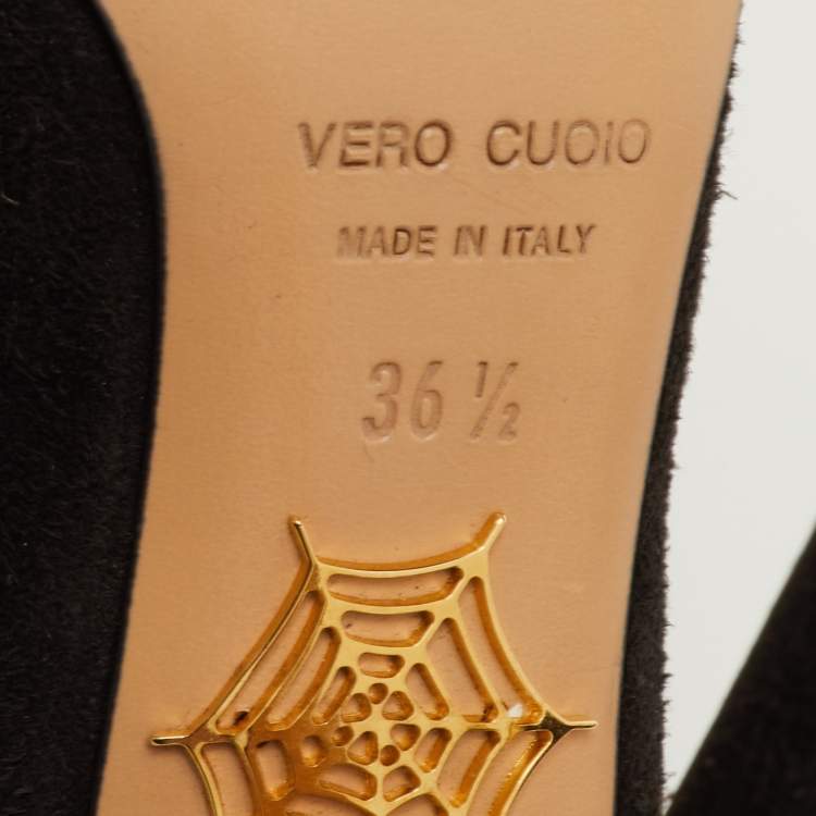 مملوكة مسبقًا Charlotte Olympia Dolly Size 36.5 Black Suede Platform Pumps