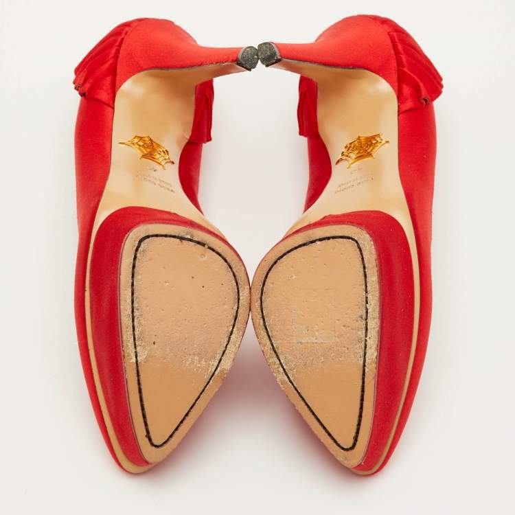 Pre Owned Charlotte Olympia Paloma Size 40 Red Satin Platform Pumps