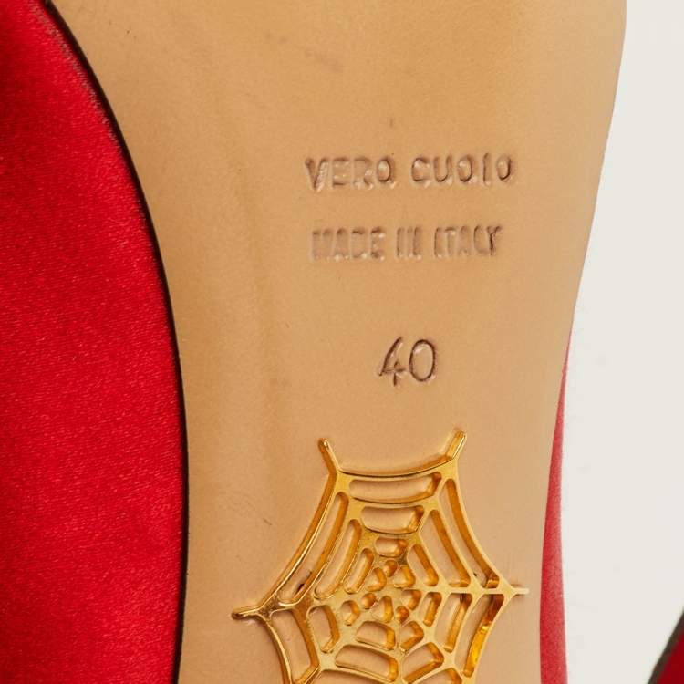 Pre Owned Charlotte Olympia Paloma Size 40 Red Satin Platform Pumps