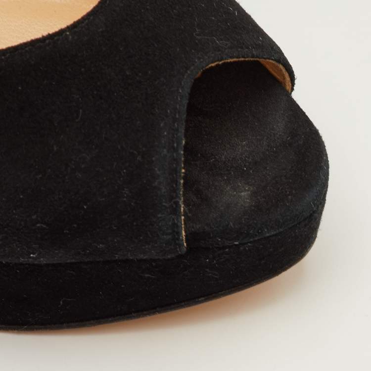 Pre Owned Charlotte Olympia Size 38 Black Suede Embellished Ankle Strap Platform Sandals