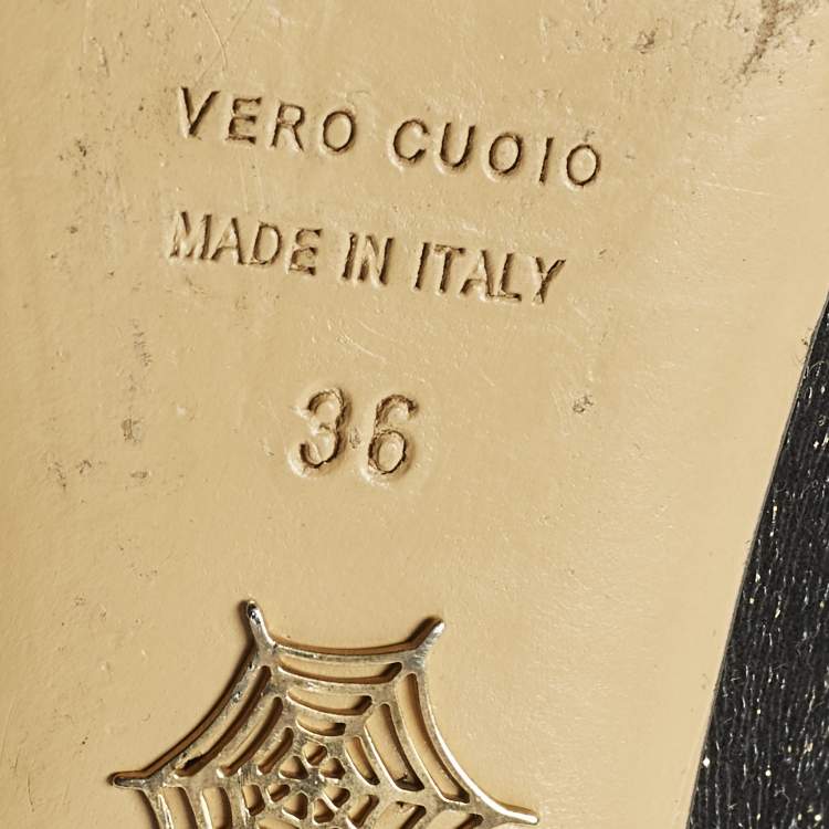 Pre Owned Charlotte Olympia Kitty Size 36 Black/Gold Lurex Fabric Ballet Flats